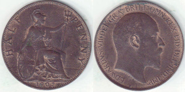 1907 Great Britain Half Penny (EF) A003223